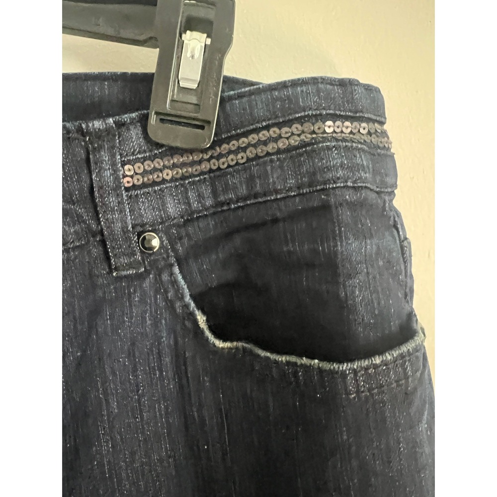 Madison Womens Dark Wash Sequin Embellished Straight Leg Jeans Blue Size 12 - Picture 3 of 5